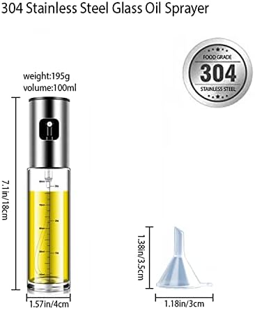 Pulverizador de óleo de vchomy para cozinhar, 100 ml de acessórios de cozinha de vidro de vidro de azeite garrafa de óleo para fritadeira,