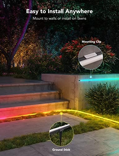 Luzes de pacote de pacote externo de LED de Govee Luzes de corda de neon ao ar livre, 32,8 pés RGBIC IP67 Luzes de neon à prova d'água com mais de 64 cenas, luzes de corda LED flexíveis para o pátio do jardim do quintal