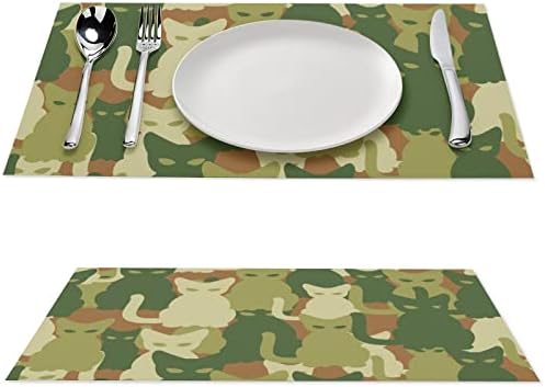 Camuflagem de padrão militar gatos tapetes de mesa de PVC Placemats laváveis ​​Tonela de mesa para mesa de jantar