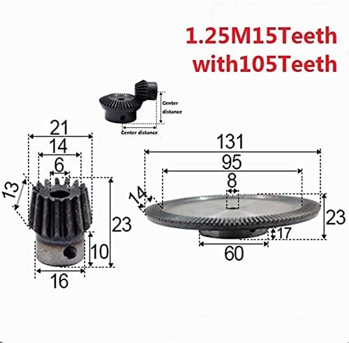 XMeifeits Industrial Gear 2pcs 1: 7 engrenagem chanfrada 1.25 módulo 15 orifício de dentes 6mm+ 105 dentes orifício interno 8mm 90 graus