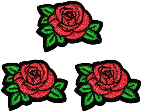 Kleenplus 3pcs. Red Rose Flower Patch Crafts Arts Costura Reparar lindas flores de ferro bordado floral em costura em manchas de crachá para tampas de mochila de jeans de jeans diy