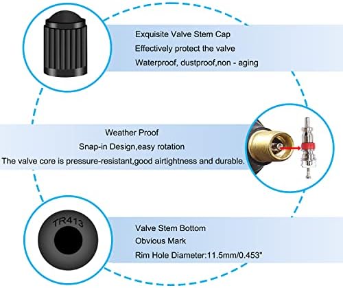 HMknana 15pcs TR413 Válvula de pneu de borracha preta para substituição de orifícios da borda sem câmara 11,5 mm 0,453 polegadas