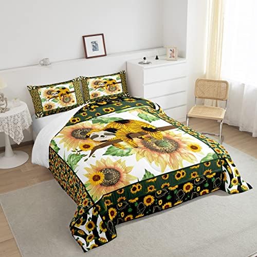Manfei Gteol Sleth Extimista Conjunto King Size, colcha de flores amarelas Conjunto com 2 travesseiros, cama de estampa de