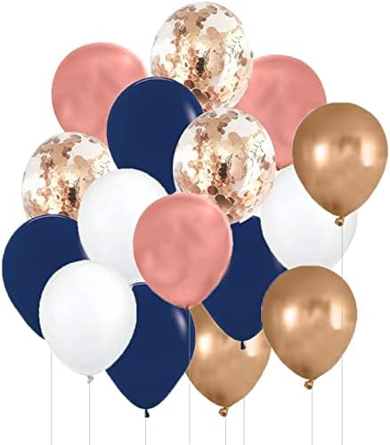 Balões de confetes brancos de ouro rosa azul marinho 25pcs para decorações de festas de aniversário para mulheres/casamento/chá