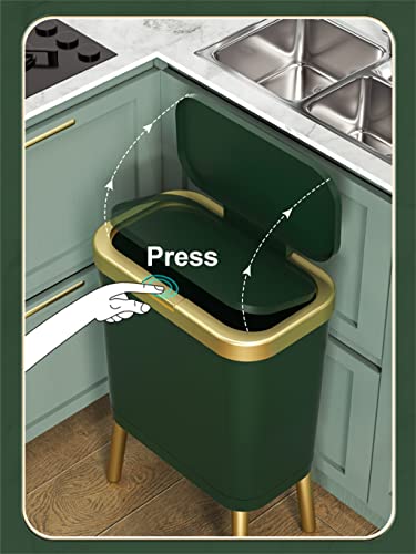WPYYI 15L Lixo de ouro para o banheiro da cozinha quadrúpedes quadrus de lixo de lixo de plástico de push de pés de alto-pé de pé com tampa