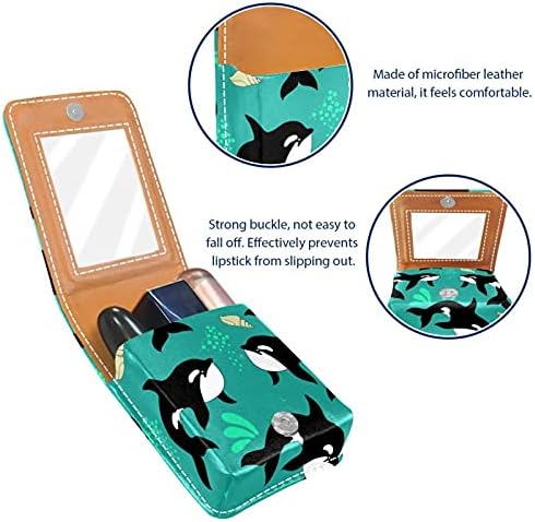 Caixa de batom de maquiagem para o organizador de batom portátil de animal marinho de golfinho externo com mini saco de maquiagem