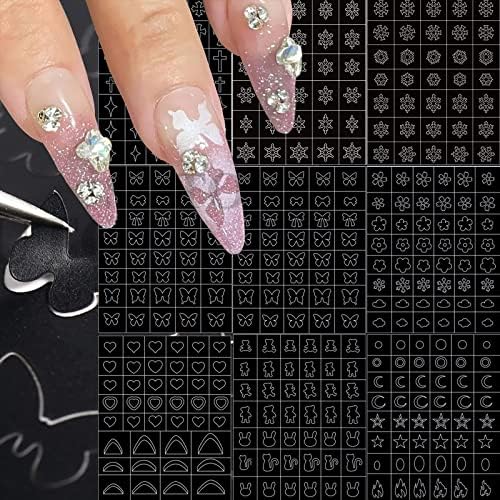 8 lençóis Airbrush unhas adesivos para unhas, 3D Auto-adesivo Butterfly Heart Snowflake Lua Lua Cross French Design Modelo de impressão