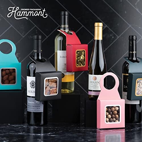 Hammont Wine Bottle Gift Box Hanger - Acessórios para caixas de vinho, 12 pacote, decoração pendurada para garrafa de vidro, caixa de presente dobrável com janela, decoração de casa e festa, 3.65x1.125x3.75 ”