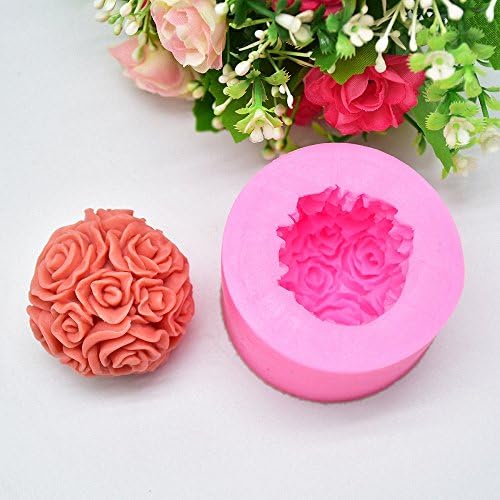 Molde de vela de bola de rosa 3D - molde de silicone de flor de rosa moldfun para fondant, mini sabonete artesanal, barra de loção, giz de cera, gesso
