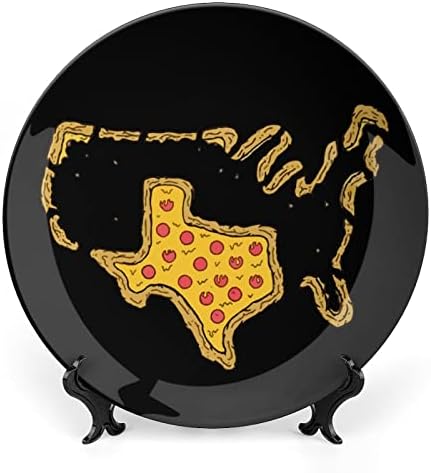 Texas Pizza Bone China Placa decorativa Redonda Cerâmica Craft With Display Stand for Home Office Wall Dinner Decor