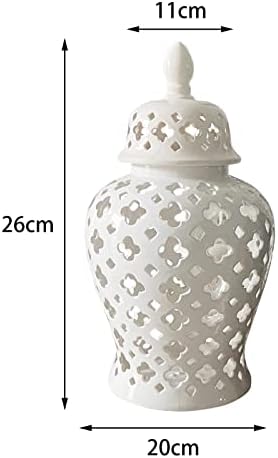Gengibre jar vaso templo jar vaso chinês estilo piercing decoração caseira vaso jarro decorativo para ornamentos de decoração de escritório em casa peça central peça, branco
