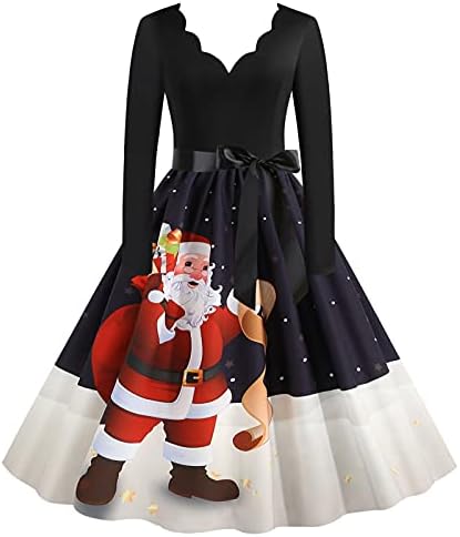 Vestidos de Natal para mulheres elegantes pescoço redondo Papai Noel Vestido Casual Casual Plus Size Cocktail Long