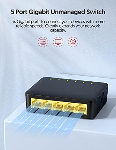 Switch Ethernet Gigabit de 5 portas, divisor Ethernet não gerenciado para casa/dormitório/escritório, hub de rede doméstica,