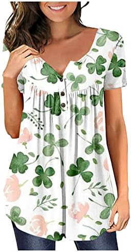 São Patricks Day Tunic Tops for Women Manga curta Funny Lucky Tshirts Irish Shamrock Graphic Tees Moda Tops casuais