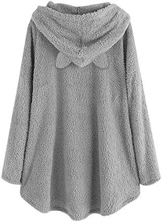 Natal feminino lã solteira lã quente de manga longa longa estampa com capuz de capuz Capuz Casual Sweatshirt feminino jaqueta