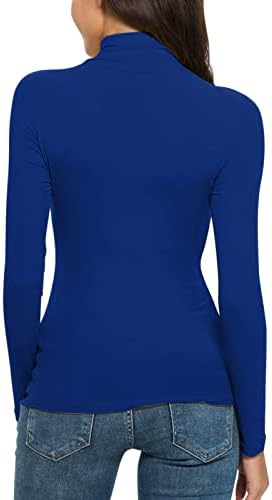 Mulheres casuais sólidos de manga longa Mock Turtleneck blusa tops Slim fit