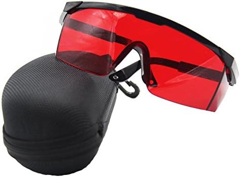 Óculos de segurança a laser ANZESER com templo ajustável, óculos de segurança de proteção para proteção a laser, lente vermelha, moldura preta, estojo preto