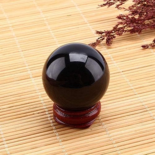 Bola de cristal natural de Hztyyier, Black Obsidian Crystal Ball Ball Decorative Fortune, dizendo à bola com suporte de madeira