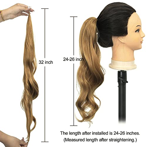 Enrolamento flexível em torno da extensão do cabelo de caudas de pônei de 32 polegadas de comprimento de rabo de cavalo
