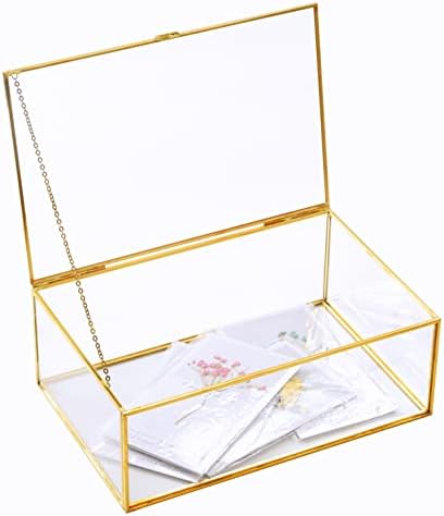 Levilan grande caixa de vidro com tampa vintage dourada, caixa de visor de jóias decorativas de pulseira de borda, renings