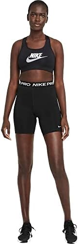Nike Swoosh feminino de suporte médio feminino esportes de sutiã preto/branco/partícula cinza