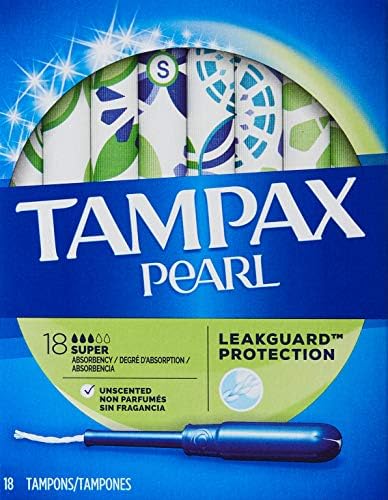 Tampax Pearl Tampões com aplicador de plástico, super absorção, sem século, 18 contagem