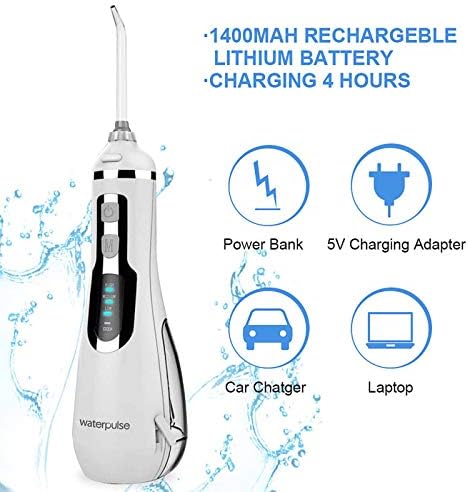 Limpador de dente, irrigador oral sem fio, limpeza de higiene oral irrigador sem fio, limpador elétrico com carregador USB, portátil, conveniente, com tanque de água, 4 bicos, adequados para o escritório de viagens, o escritório em casa,