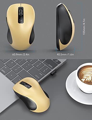 Mouse sem fio True para laptop, mouse de computador ergonômico de 2,4 GHz com botões traseiros e para frente, DPI de 3