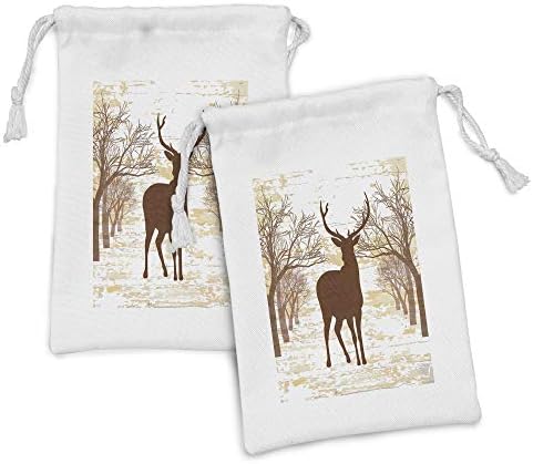 Conjunto de bolsas de tecido de caça de veados de Ambesonne, de 2, renas vintage no padrão de silhueta rústica da floresta,