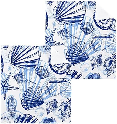Alaza Wash Ploth Set Set Marine Blue Seashells - Pacote de 6, panos de algodão, toalhas altamente absorventes e macias de ponta dos
