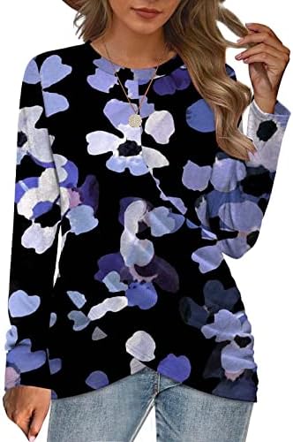 Camisas térmicas de Nokmopo para mulheres de moda feminina Casual Casual Round Cross Cross Cross Blouse Logo Manga Longa