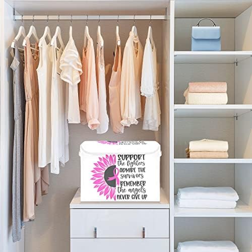 Caixa de armazenamento dobrável do câncer de mama Krafig Pink Caixa de armazenamento dobrável Bins Organizer Bins Binskets Com tampas para organização do armário, prateleiras, roupas, brinquedos