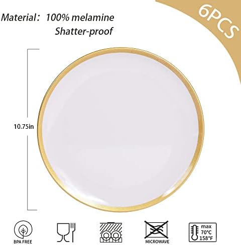 Placas de jantar de melamina de Lchoo - 6pcs 10,75 polegadas Placa de sobremesas para uso interno e externo, resistente à quebra,