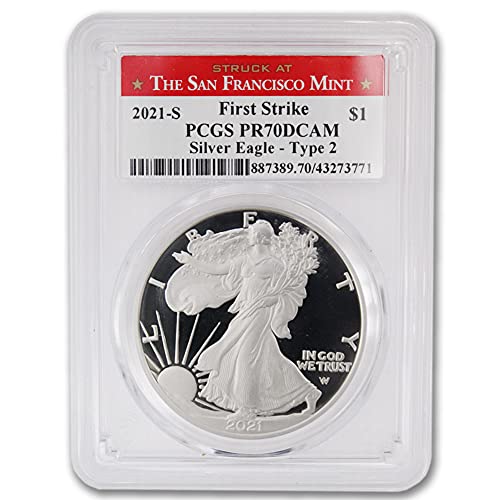 2021 s 1 oz prova American Silver Eagle PR-70 Cameo profundo $ 1 Mint State PCGS