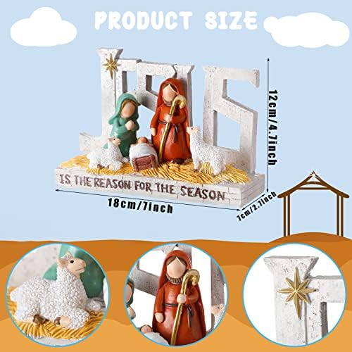 Figuras da cena da natividade de Natal, Holy Family Nativity Creche Set With Jesus Mensagens Resina Presente Religioso de mesa