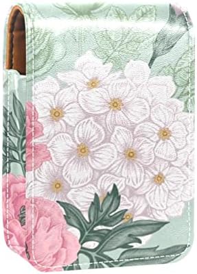 Caixa de batom de Oryuekan, bolsa de maquiagem portátil fofa bolsa cosmética, organizador de maquiagem de suporte de batom, hidrangea pastorea rosa flor vintage floral