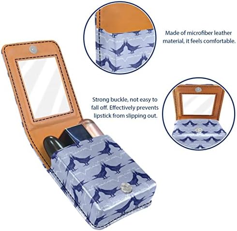 Caixa de batom oryuekan com espelho bolsa de maquiagem portátil fofa, bolsa cosmética, padrão de pássaro animal azul marinho Retro