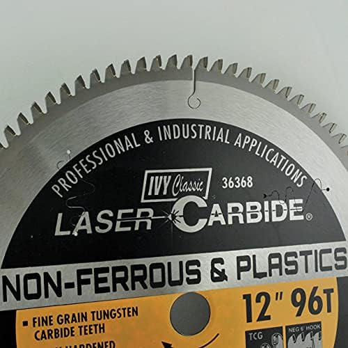 Ivy Classic 36368 Carboneto a laser de 12 polegadas 96 dente não ferrosa lâmina de serra circular com arbor de 1 polegada,