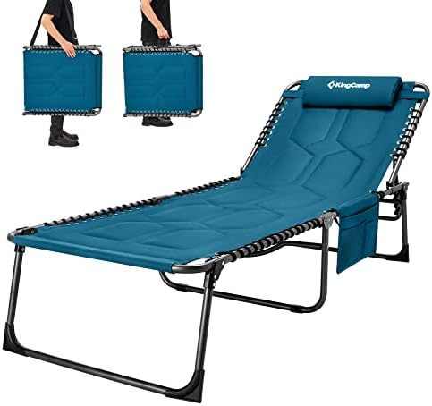Kingcamp Geral tamanho acolchoado cadeira de lounge dobrável para ar livre, pátio, praia, gramado, banhos de sol, bronzeamento, piscina,