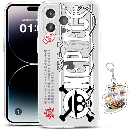 Larmuroki Claro capa de telefone de anime para o iPhone 12 Pro com uma caixa de anime de chaves de âmbito [de carregamento sem fio], caixa protetora transparente de cristal, absorção de choque