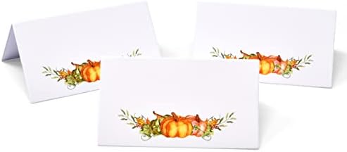 Cartões de lugar de Ação de Graças de 100 pacote com abóboras e folhas de outono assentos para colheita de colheita de cartão de cartão