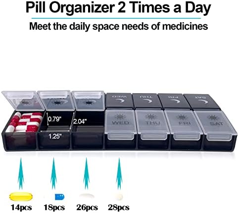 Fzhome Weekly 2 Time por dia Caixa de comprimidos, organizador de vitaminas, organizador de pílula extra grande, AM