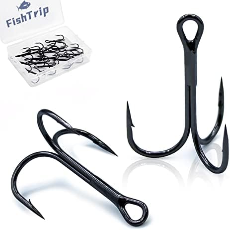 Ganchos de tripla de pesca com faixas de peixe preto 25pcs/embalagem, ganchos triplos de alto carbono aço de carbono acentuado,