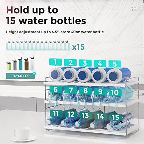 Organizador da garrafa de água da Leligooli para armário, rack de armazenamento de garrafa de água plástica ajustável em altura de 3