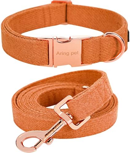 Aring Pet Girl Dog Collar-Cotton Lavender Dog Collar com coleira, colares de cães ajustáveis ​​e coleira com fivela de metal para