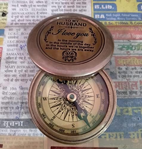 Acabamento antigo náutico Solid Brass Maritime 2 Poema Pocket Style Compass by Haider Ali Instruments