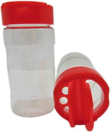Grande jarra de garrafa de contêiner de especiarias de plástico transparente de 8 oz com tampa vermelha de tampa de