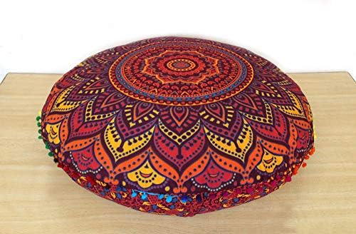 Mandala Almofada de almofada de piso Otomano Otomano Jogue hippie decorativo redondo redondo boêmio Pouf azul grande shams ao ar livre Boho Flower Dector