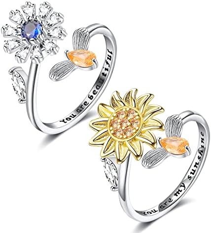 Honsny Fidget anéis para mulheres meninas, anel de fidget spinner para ansiedade Ajuste ajustável Anel de alívio do anel,