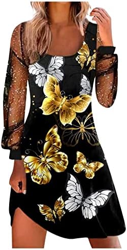 Vestido de fenda foviguo, vestido de túnica havaiana para mulheres Shift Summer College Ruffle Sleeve V Neck Dress Lightweight Impresso